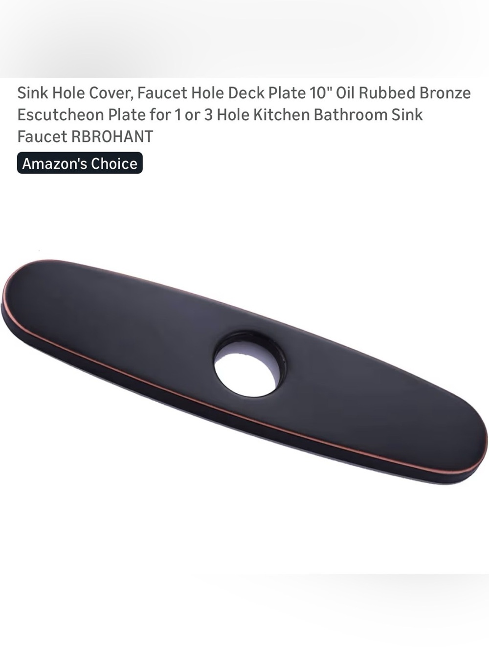 Sink Hole Cover, Faucet Hole Deck Plate 10" Oil Rubbed Bronze Escutcheon Plate